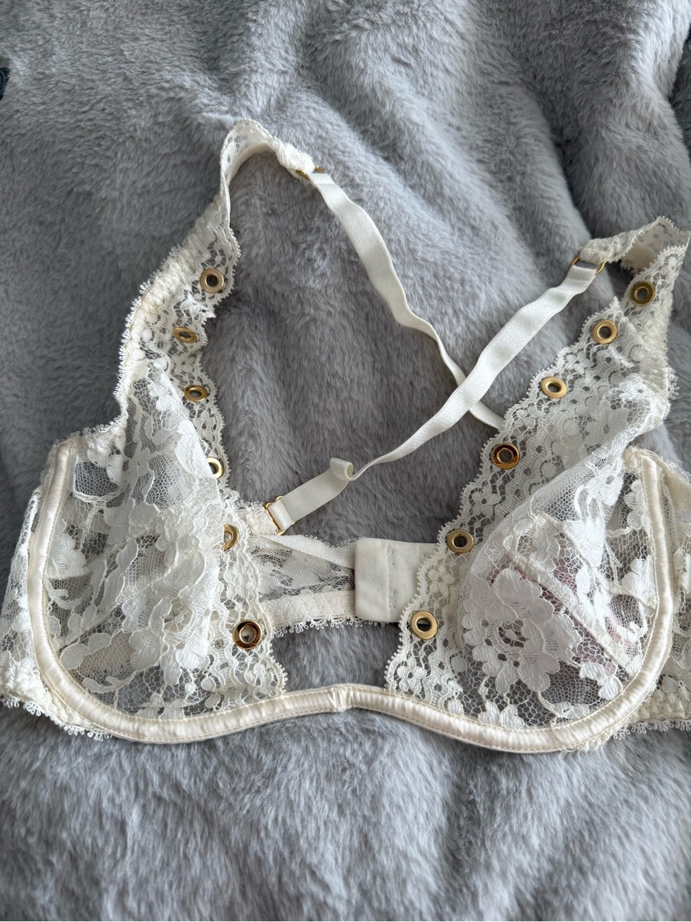 Agent Provocateur Cream Lace Bralette with Gold Eyelets